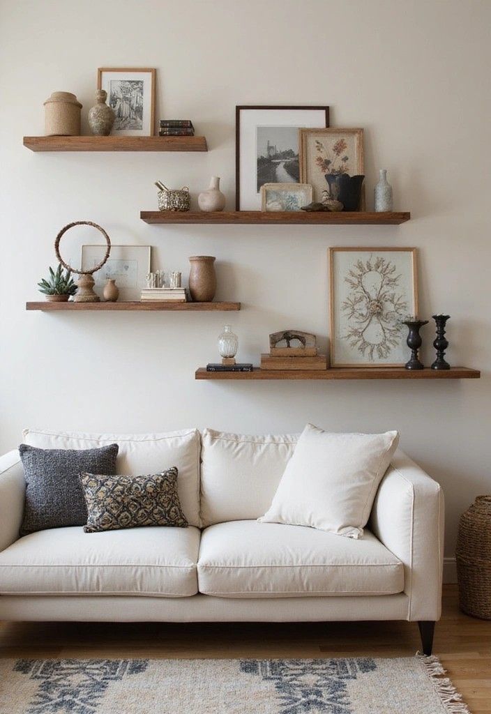 Quad Floating Shelf System – 4-Shelf Asymmetric Gallery Wall (Natural)