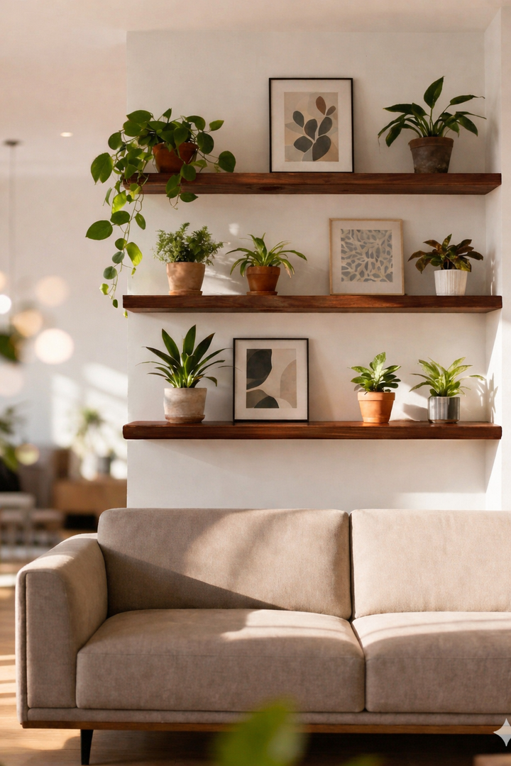 Triple Floating Shelf System – 3-Shelf Wall Display (Walnut)