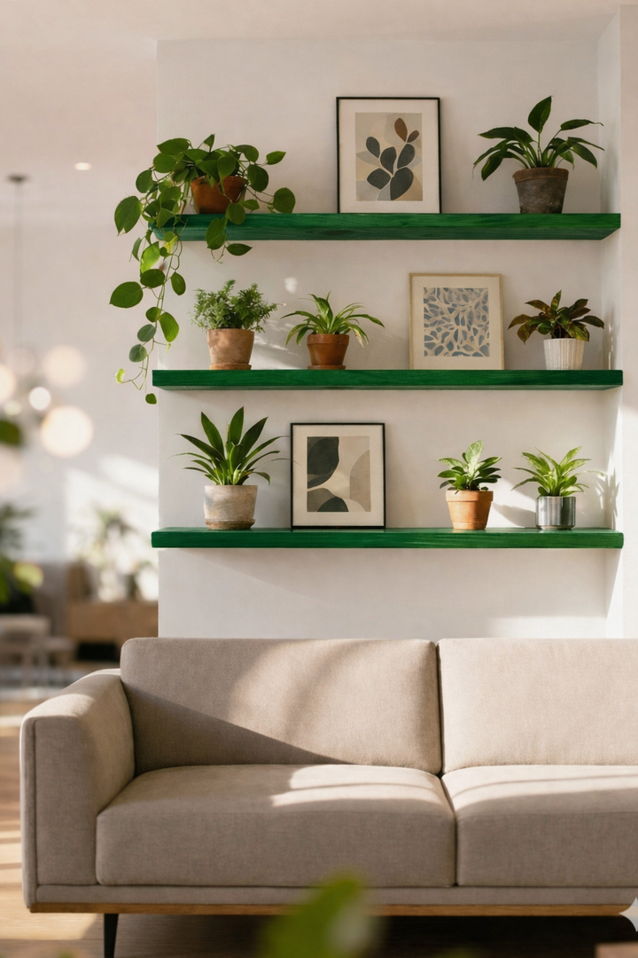 Triple Floating Shelf System – 3-Shelf Wall Display (Green)