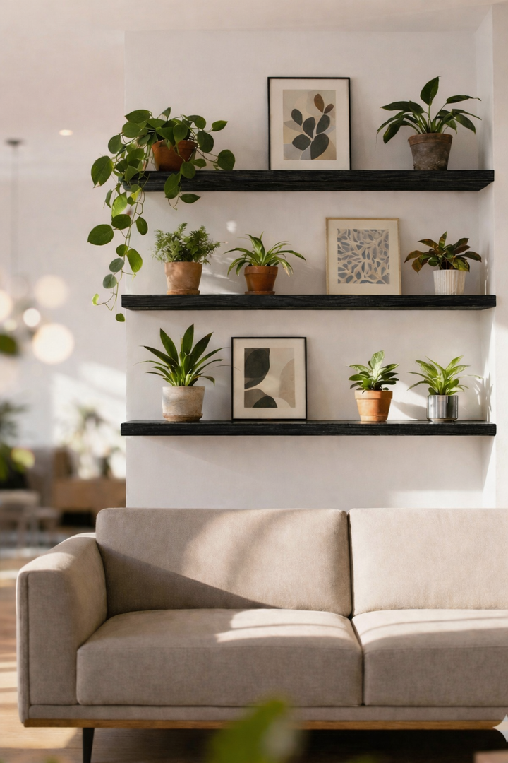 Triple Floating Shelf System – 3-Shelf Wall Display (Black)