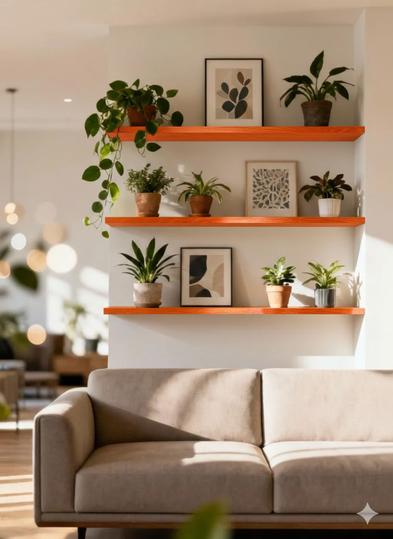 Triple Floating Shelf System – 3-Shelf Wall Display (Orange)