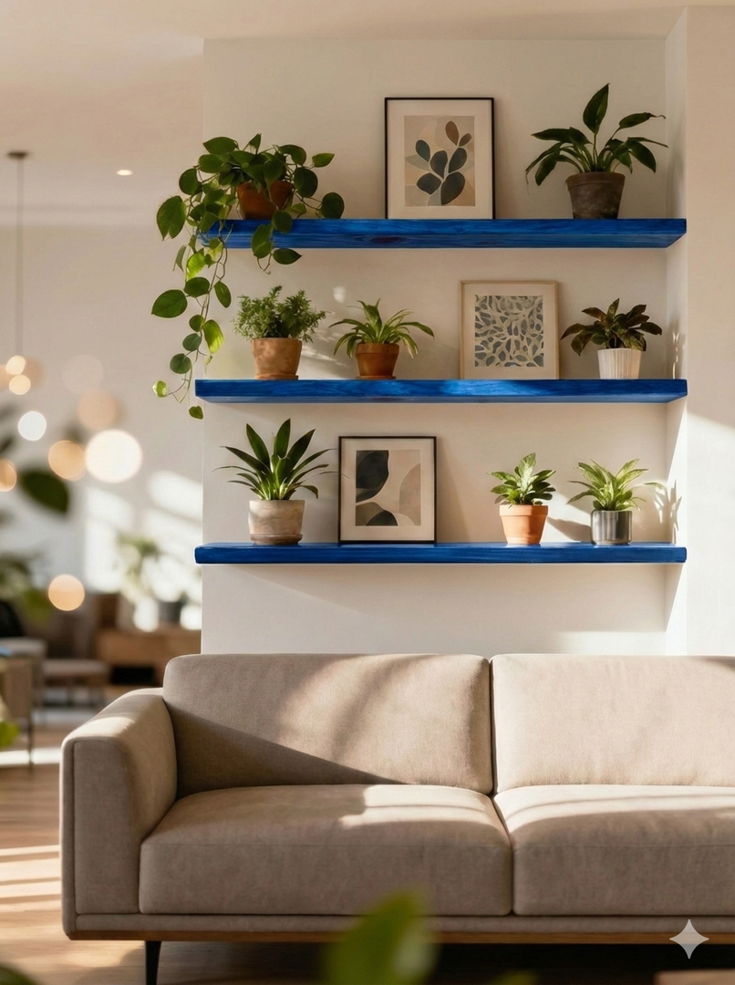 Triple Floating Shelf System – 3-Shelf Wall Display (2 feet each) - Blue