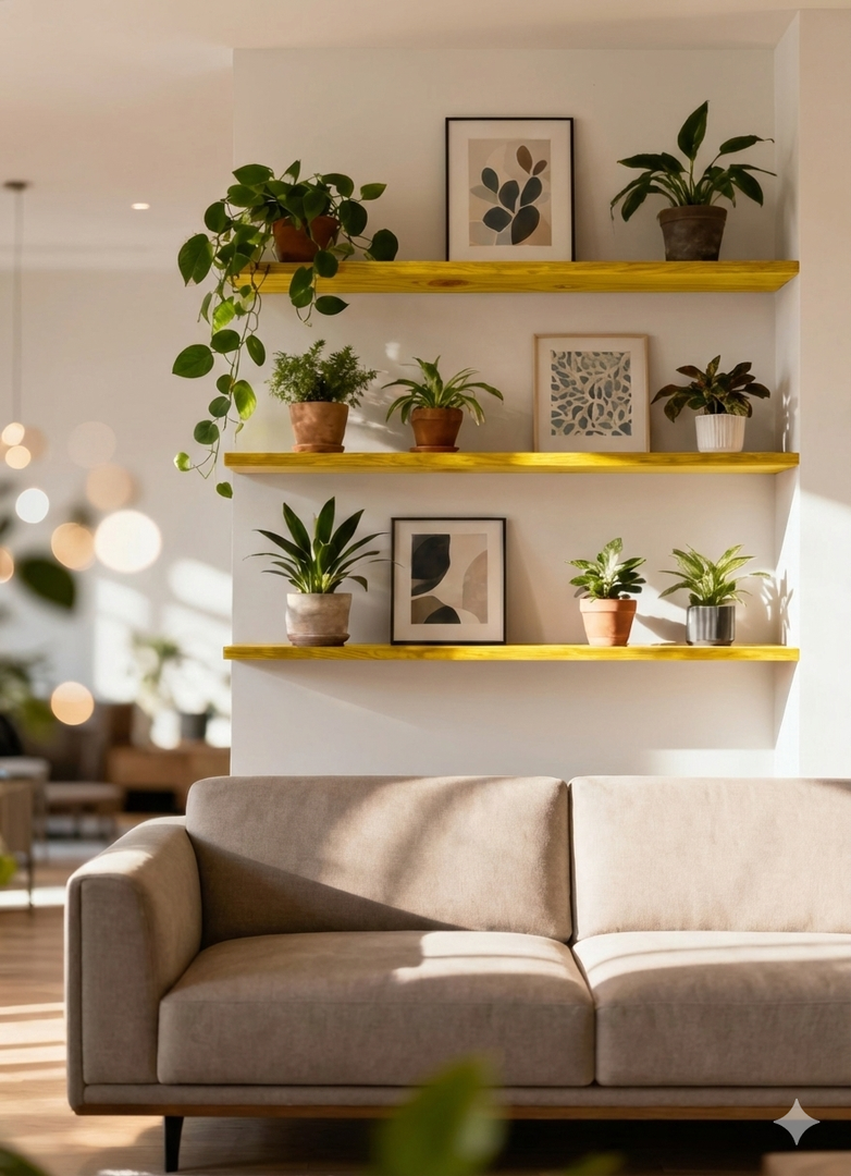 Triple Floating Shelf System – 3-Shelf Wall Display (Yellow)