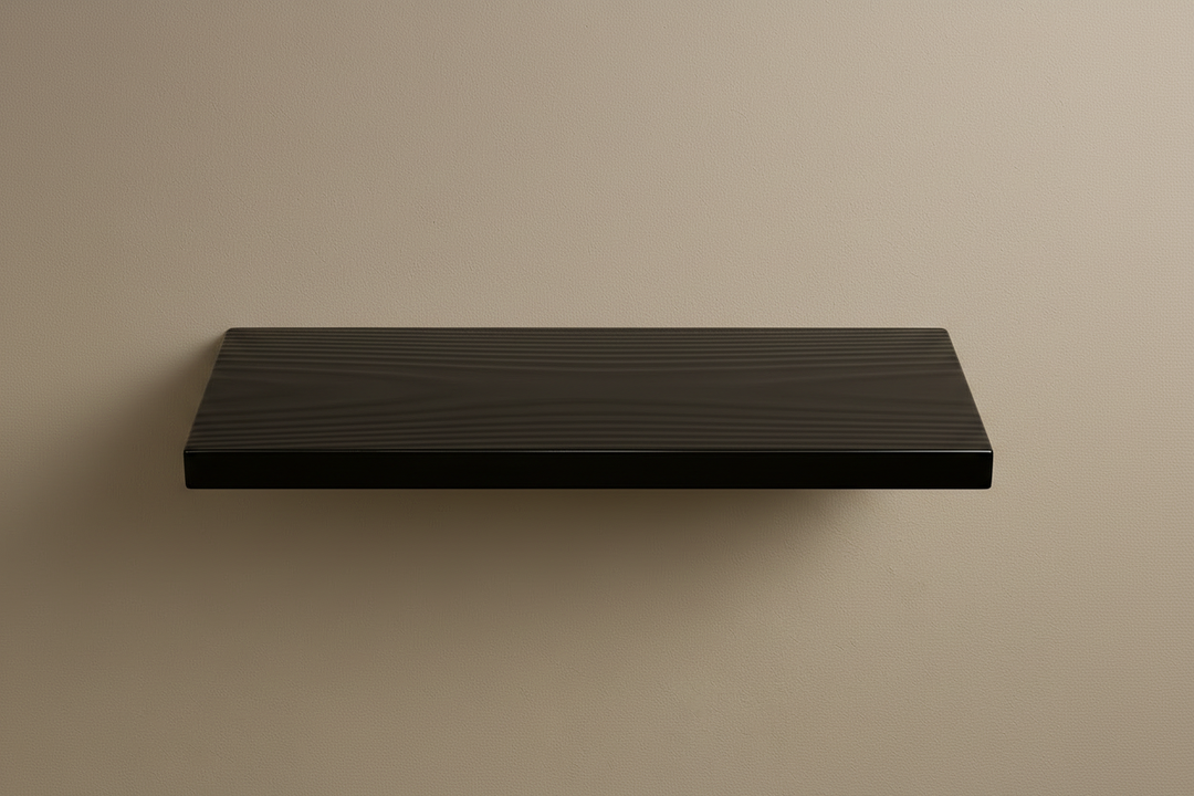 High-Gloss Black Grain Finish Floating Shelf - Clean Face
